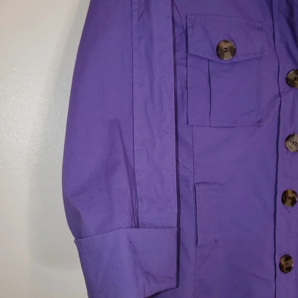 Millenium Purple 3/4 Cuffed Sleeve Button-Up Utility Top - Size L - Picture 3 of 7